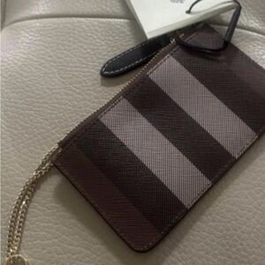 Burberry Striped Key & Card Holder with Gold Chain